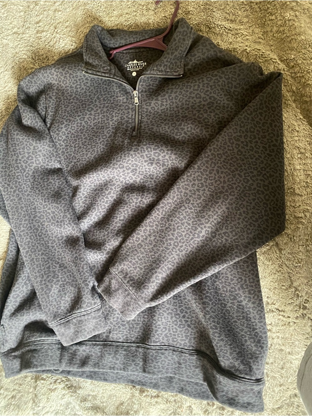Charles River Apparel Charcoal Leopard-Print Half-Zip Pullover